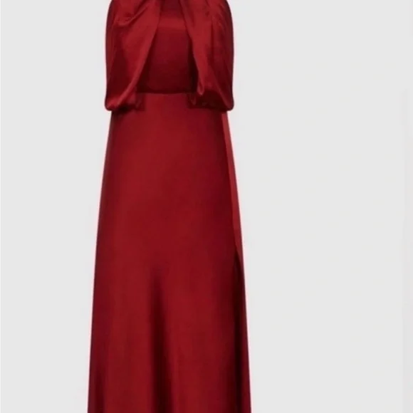 Red Sleeveless Halter Sundress with Slit - Picture 3 of 6